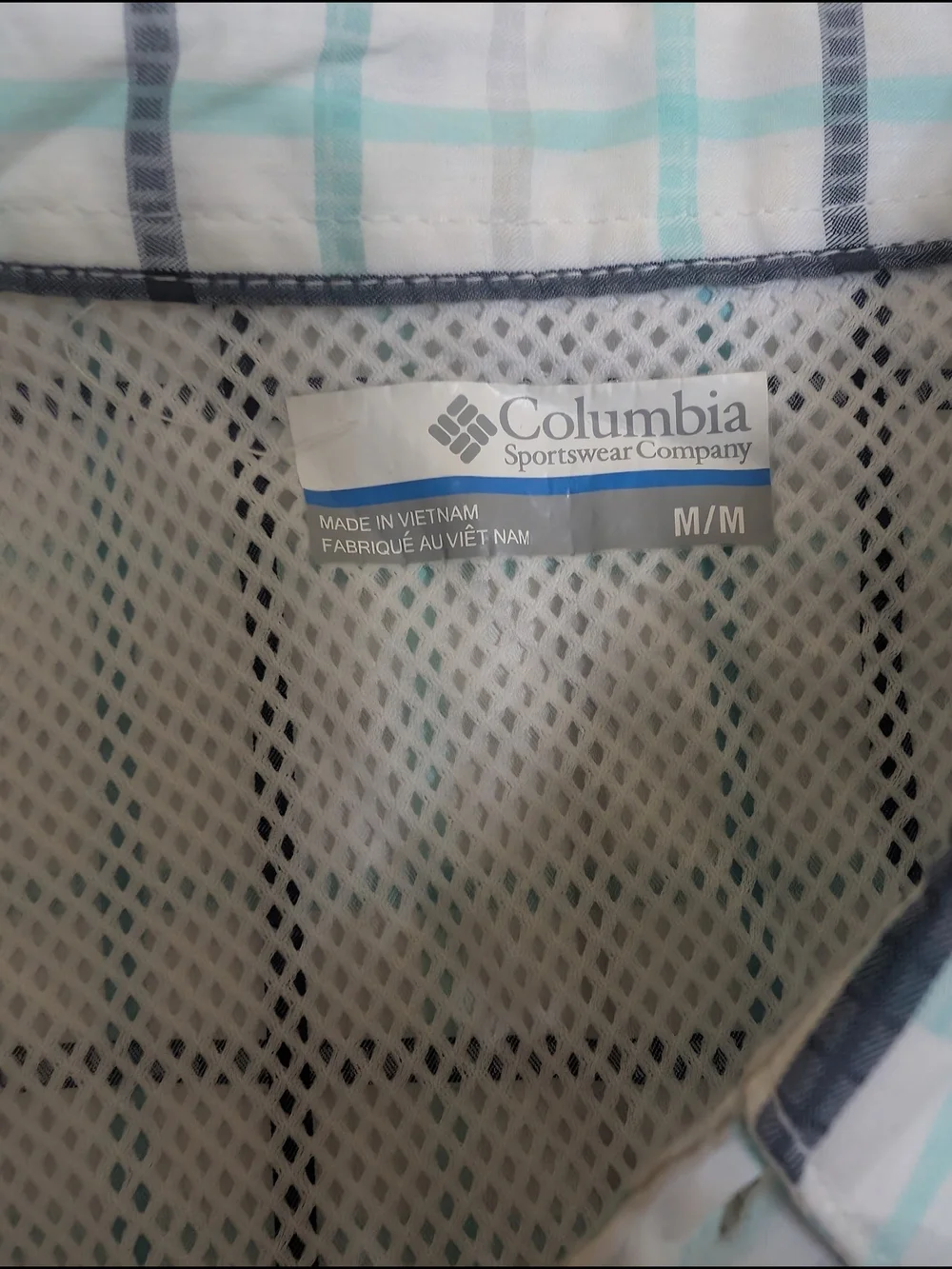 Columbia PFG Omni-Shade Men's Medium Plaid Long Sleeve Fishing Shirt White Blue